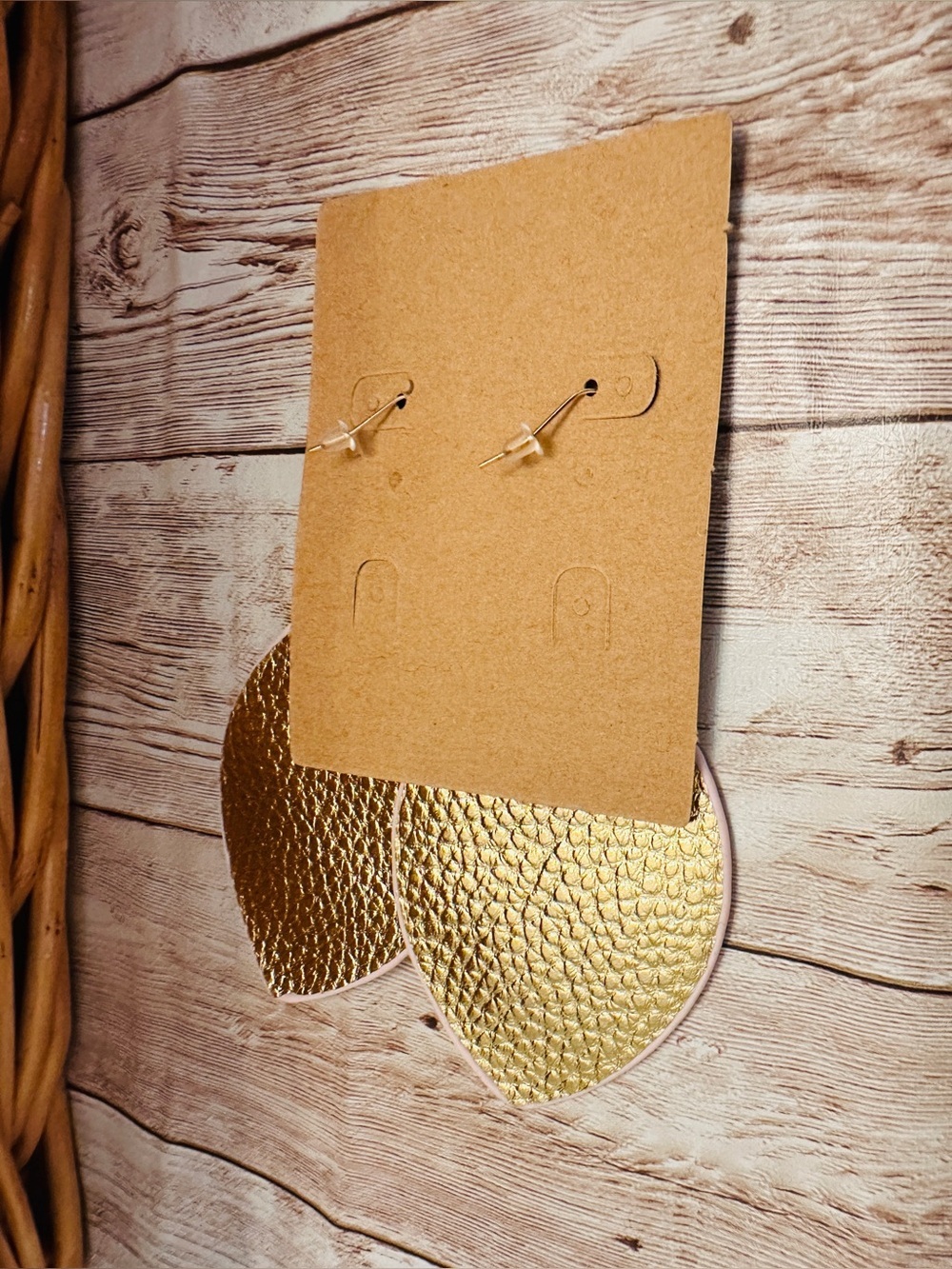 Pale Pink Iridescent whimsical light bulb Earrings with Gold Accents*Plunder* - Picture 4 of 6